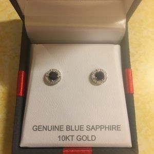 Genuine Blue Sapphire Earrings Set In White Gold